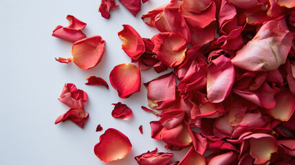 red roses petals, with plain background and copy space. Valentine's day