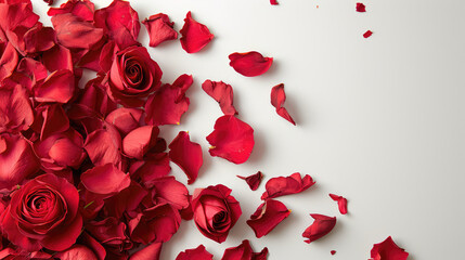 red roses petals, with plain background and copy space. Valentine's day
