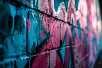 Fototapeta premium Pink and Blue Graffiti on a Wall Generative AI