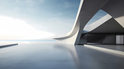 Fototapeta premium 3d render of abstract futuristic architecture with empty concrete floor