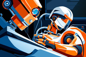 Naklejka premium Robotic surgery in a high-tech OR vektor illustation