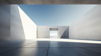 3d render of abstract futuristic architecture with empty concrete floor