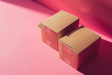 Two Brown Boxes on Pink Background Generative AI