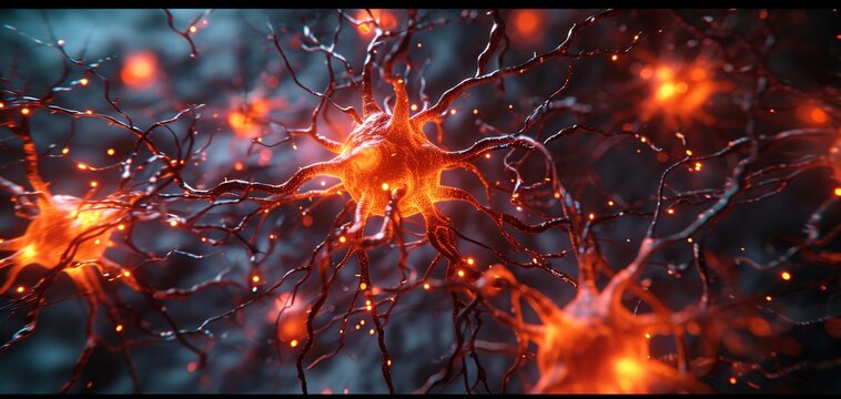 A close-up of a red and orange nerve cell Generative AI