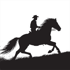 Lunar Serenade: Equine Silhouette in the Night's Celestial Harmony - Man riding horse stock vector - Black vector horse riding Silhouette
