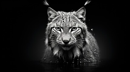 Close-up of lynx head. Wild animal in monochrome style. Illustration for cover, card, postcard, interior design, poster, brochure or presentation. - obrazy, fototapety, plakaty