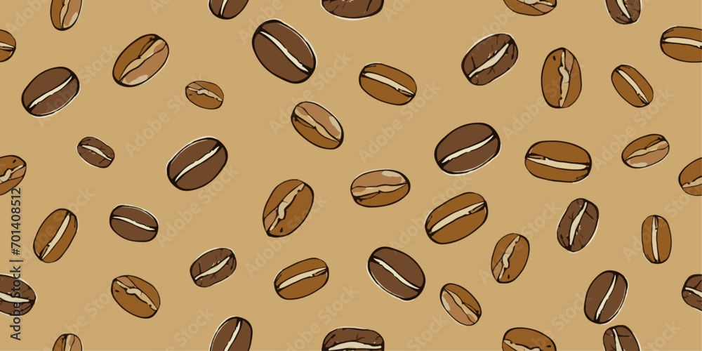 Aufkleber Coffee bean pattern. Vector pattern with coffee beans. For print and pattern in coffee house, wrappers, wallpaper, cups. Seamless coffee beans.