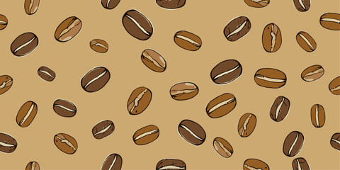 Obraz premium Coffee bean pattern. Vector pattern with coffee beans. For print and pattern in coffee house, wrappers, wallpaper, cups. Seamless coffee beans.