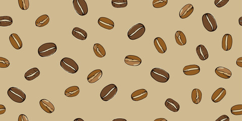 Obraz premium Coffee bean pattern. Vector pattern with coffee beans. For print and pattern in coffee house, wrappers, wallpaper, cups.