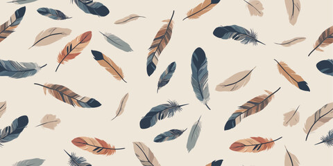 Feather pattern. Beautiful colored feathers, vector stylish pattern. Stylish feather pattern. For printing on pillows, textiles, packaging, seamless surfaces.