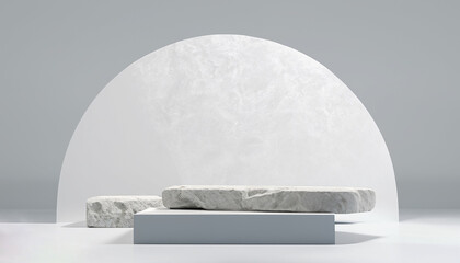 white marbles product display, white podium and platforms, 3d rendering.