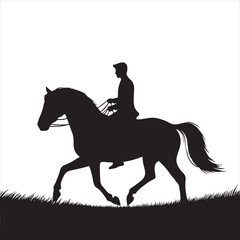 Celestial Horseback Adventure: Silhouette of Rider and Equine Companion in Night's Harmony - Man riding horse stock vector - Black vector horse riding Silhouette
