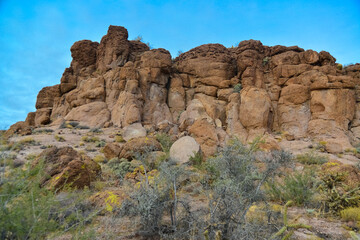 Fototapeta premium Mountain erosion formations of red mountain sandstones, desert landscape. Arizona