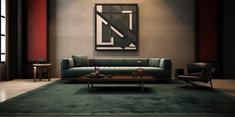 Modern geometric rug featuring an intricate wall edging pattern. - obrazy, fototapety, plakaty