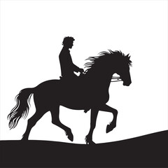 Midnight Horseback Adventure: Silhouette of Rider and Steed in Celestial Symphony - Man riding horse stock vector - Black vector horse riding Silhouette
