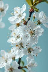 White cherry blossom Sakura as vertical Greeting card template composition
