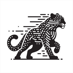 Jungle Sprint: Silhouetted Leopard in Rapid Running Action - Running leopard Silhouette, Leopard Black Vector Stock
