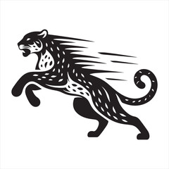 Obraz premium Leopard Sprint: Silhouetted Big Cat in a Rapid Dash - Running leopard Silhouette, Leopard Black Vector Stock 