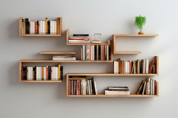 A modern and fancy wall-hanging bookshelf for home decor - obrazy, fototapety, plakaty