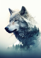 A illustration portrait of the  one wolf.
