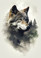 A illustration portrait of the  one wolf.