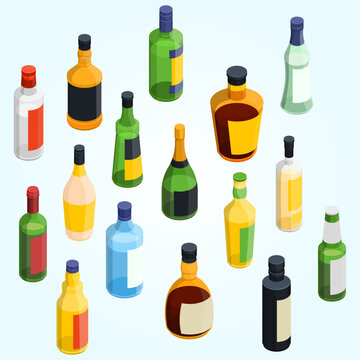 alcohol isometric icon set