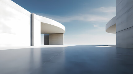 Obraz premium 3d render of abstract futuristic architecture with empty concrete floor