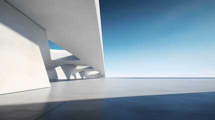 3d render of abstract futuristic architecture with empty concrete floor