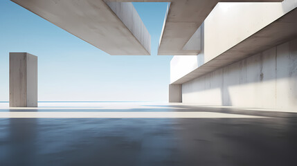 3d render of abstract futuristic architecture with empty concrete floor