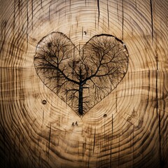 Heart engraving on aged European beech trunk.