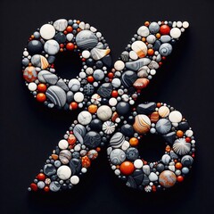Percentage mark shape made of marble pebbles. AI generated illustration