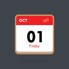 friday 01 october icon with black background, calender icon