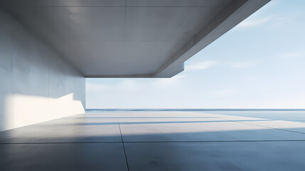 3d render of abstract futuristic architecture with empty concrete floor