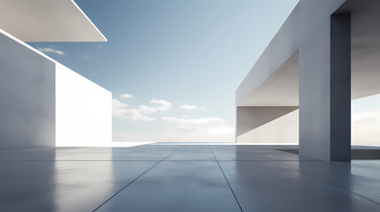 Obraz premium 3d render of abstract futuristic architecture with empty concrete floor