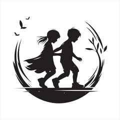 Kid's Innocent Play: Wholesome Silhouettes Showcasing the Charm of Childhood - Child Black Vector Stock
