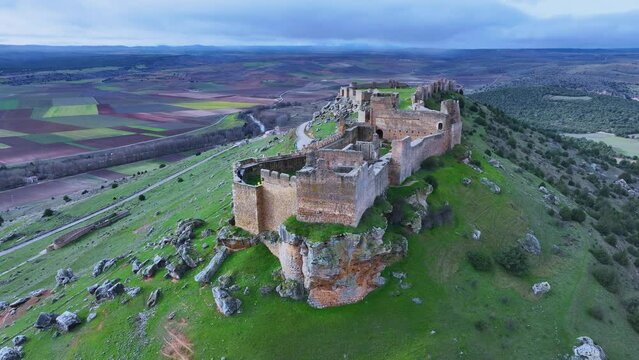 Aerial view from a drone of the Caliphate Fortress of Gormaz, the largest Muslim fortress in Europe. Town and municipality of Gormaz. Province of Soria. Castile and Leon. Spain. Spain. Europe