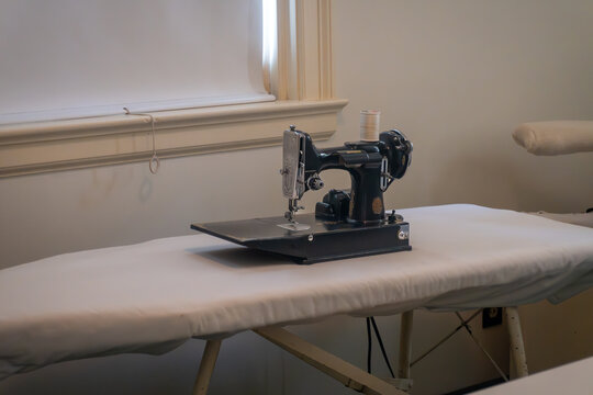 Singer Featherweight sewing machine used by John Moaney for mending clothing. Eisenhower National Historic Site in Gettysburg, Pennsylvania, home and farm of president Dwight D. Eisenhower. 