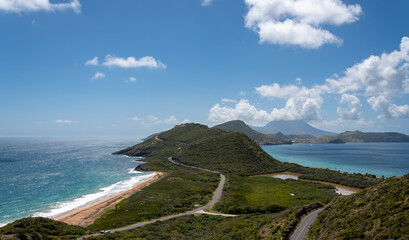 The view from Timothy Hill with the caribbean sea on the left and the Pacific ocean on the right - 701417330
