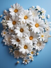 Daisy Flower Heart on Light Blue Background