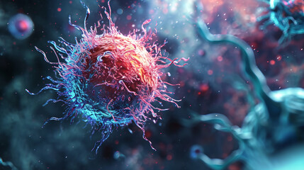 Immune cell, nucleus animation style, biology. Natural colors and shades. - obrazy, fototapety, plakaty