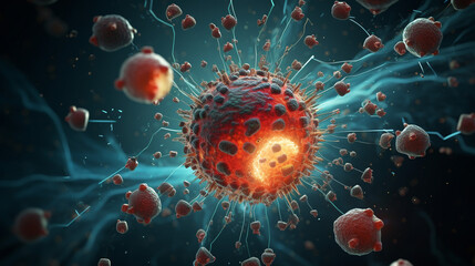 Immune cell, nucleus animation style, biology. Natural colors and shades.