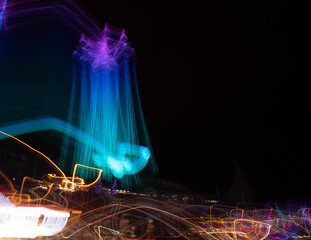 An abstract image of motion blurred lights of Blackpool Tower