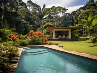 This resort and a central social area, complete with a pool, terraces, and meandering pathways through the garden. Surrounded by breathtaking forests and offering stunning mountain vistas.