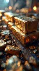 Close-Up Shot of Radiant Golden Bars