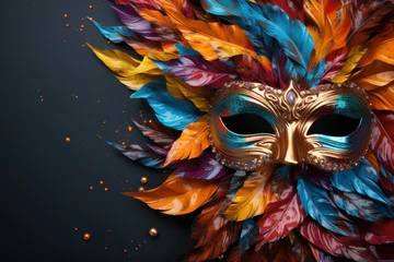  Multicolored carnival mask banner with space for text. Carnival party banner, invitation card. Brazilian carnival banner. background with vibrant Brazilian carnival banner template. © John Martin