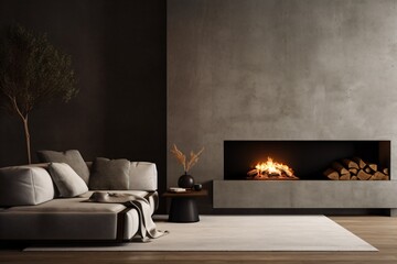 A modern and artificial fireplace in the living room of a modern house