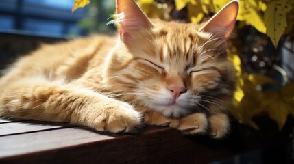 cat sleeping on bench UHD Wallpaper
