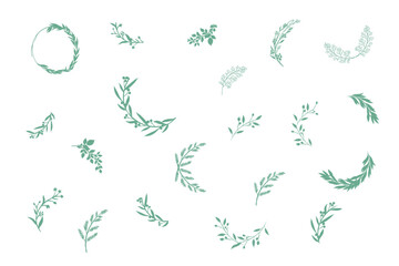 Hand drawn botanical silhouette of branches, flowers and leaves. Vector illustration