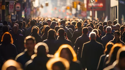Foto op Canvas Crowd of people walking busy city street backlit © Prasanth
