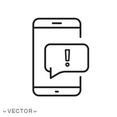 mobile message icon, text sms on phone, phone bubble email, thin line symbol on white background, editable stroke eps 10 vector illustration 